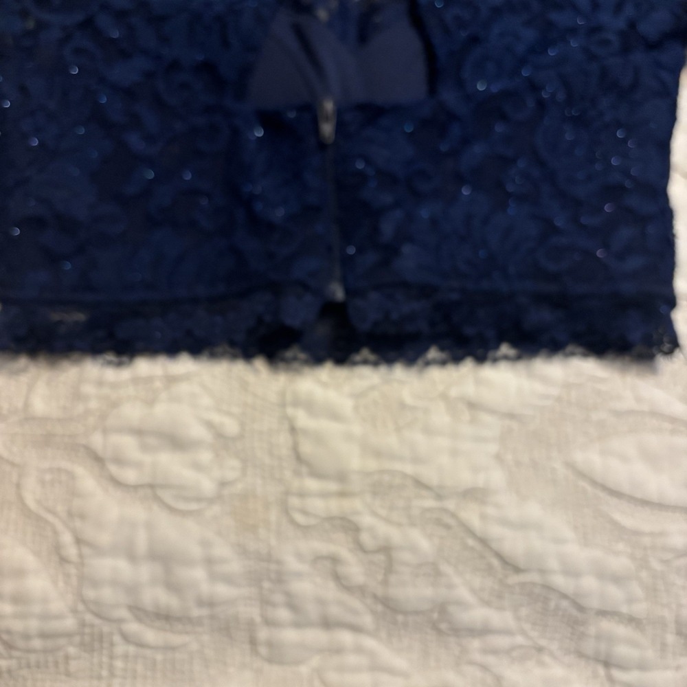 Sequin Heart Junior Miss Lace Crop Top 3 Built In Bra Blue‎ Sleeves Fairy Rave - Picture 4 of 9